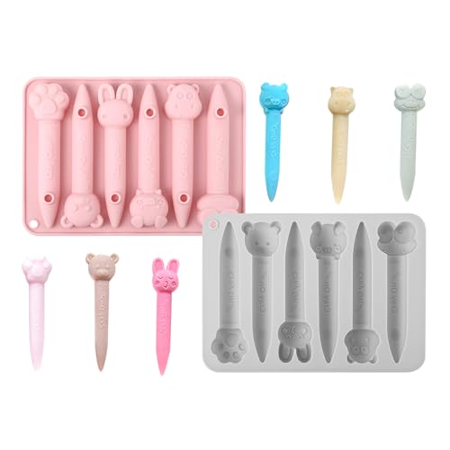 2pack Crayon Mold Oven Safe,Assorted Silicone Crayon Molds Recycling,Cavity 3D Triangular Mold Silicone Chocolate Making for Diy Wax Crayons Melting Animal Chocolate Pen Shapes,Pink Gray