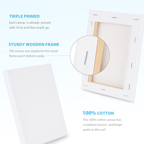 GOTIDEAL Stretched Canvas Board for Painting Multi Pack 5x7, 9x12,11x14 Set of 4, Primed White Blank Paint Canvas - 100% Cotton Artist Canvas Boards, Acrylic Pouring, Oil Paint Dry & Wet Art Media