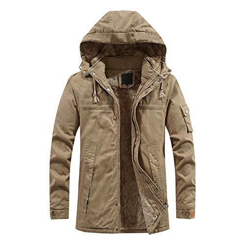 Chaqueta de hombre Softshell suave y cálido invierno a prueba de viento abrigo manga larga hombres abrigos y chaquetas, caqui, 4XL