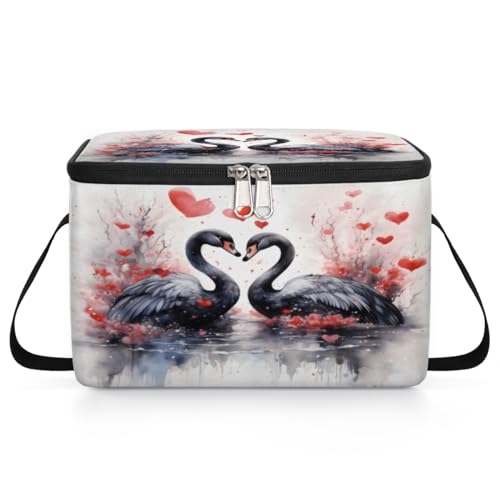 GzLeyigou Swans Heart Shape Lunch Bags for Women Men 9 Cans, Hot & Cold Food Delivery Bag Insulated Grocery Bag Insulated Lunch Box Black Swan Cooler Bag for Office Work Picnic Beach