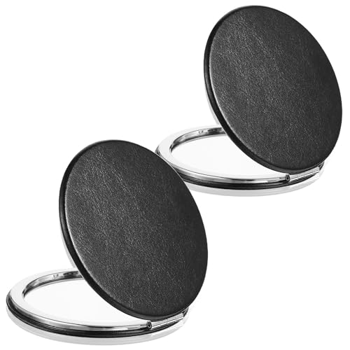 WLLHYF Lot de 2 petits miroirs compacts pour sac à main, double face, grossissant x1/2x, miroir de poche de maquillage, noir, élégant miroir de voyage pliable pour homme, femme, fille, sac à main
