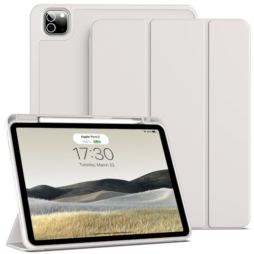 BQDIYOO Case for 11 inch iPad Pro 4th/3rd/2nd Generation 2022/2021/2020 with Pencil Holder Trifold Stand Protective Case Soft Slim TPU Back Cover Auto Wake/Sleep Grey