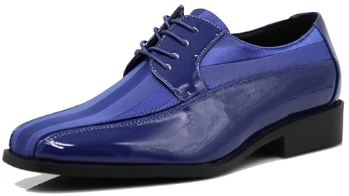Image of BMY Men's Striped Satin Matching Patent Upper Oxfords Formal Dress Shoes