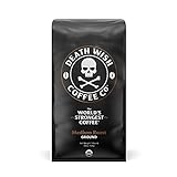 Death Wish Coffee Medium Roast Grounds - 16 Oz - Extra Kick of Caffeine - Lighter Blend of Bold Arabica & Robusta Beans - USDA Organic Ground Coffee, Bold Full Body Brew for a Day Lift