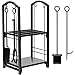 INNO STAGE Firewood Rack Bin Log Holder with Fireplace Tools Set Brush Shovel Poker Tongs for Indoor Outdoor or Backyard Garden Firepit - No Screws are Required for Assembly !