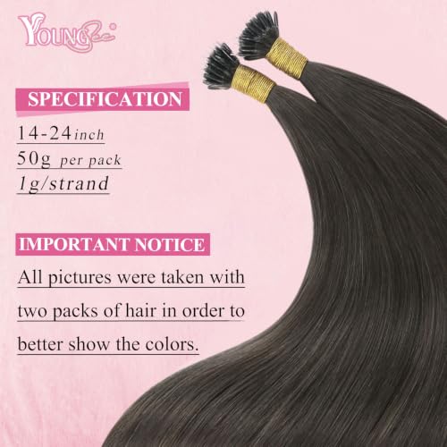 Image of YoungSee Nano Extensions Human Hair Mocha Brown Nano Beadg Hair Extensions Human Hair Ash Brown Nano-tips Hair Extension Real Human Hair 20 Inch Nanolink Hair Extension 1g /s 50 Strands 50g for Wedding