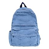 MaxxCloud Mochila feminina estética de lona de algodão pesado para laptop, leve, casual, roupas dos anos 90, Jeans claro, Minimalista