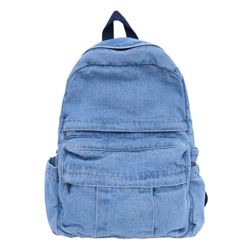 MaxxCloud Mochila feminina estética de lona de algodão pesado para laptop, leve, casual, roupas dos anos 90, Jeans claro, Minimalista