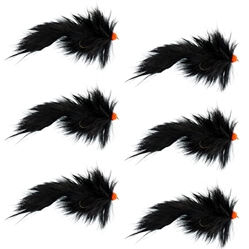 The Fly Fishing Place Black Egg Sucking Leech Bunny Fly Fishing Flies - Bass and Big Trout Streamers - 6 Flies Size 8