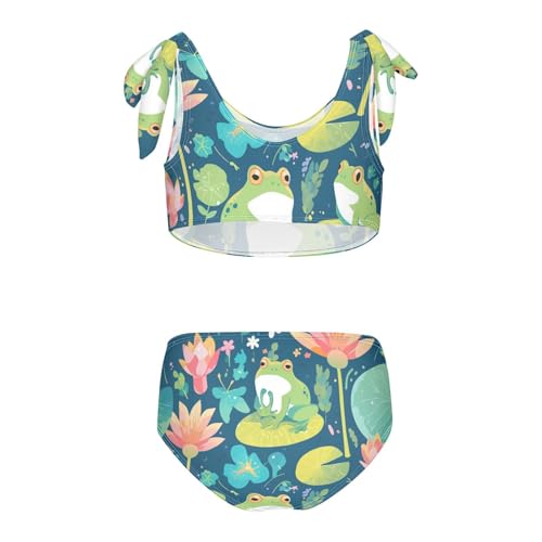 KLL Cute Cartoon Frog Animal Sitting Flower Leaf Girls' Two Piece Bikini Sets Scoop Neck Swimsuit Swimming Suits Adjustable2