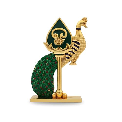 Image of Divine Lord Murugan Murugar Vel mayil Idol for Car Dashboard, Home, Office Desk - Murugar Murti Vel for for Pooja, Temple Showpiece, Decoration, Festivals and Gifting (8.5.5 cm, Green Colour)