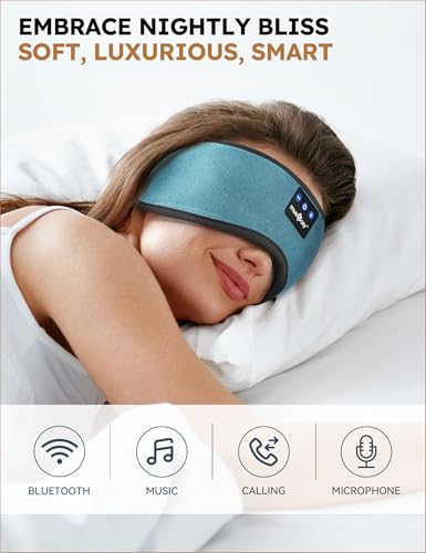 Image of MUSICOZY Sleep Headphones Bluetooth 5.4 Headband Sleeping Eye Mask for Mom Women Men Wireless Music Earbuds Earphones for Side Sleepers Built-in HD Speakers Cool Gadgets Unique Gifts