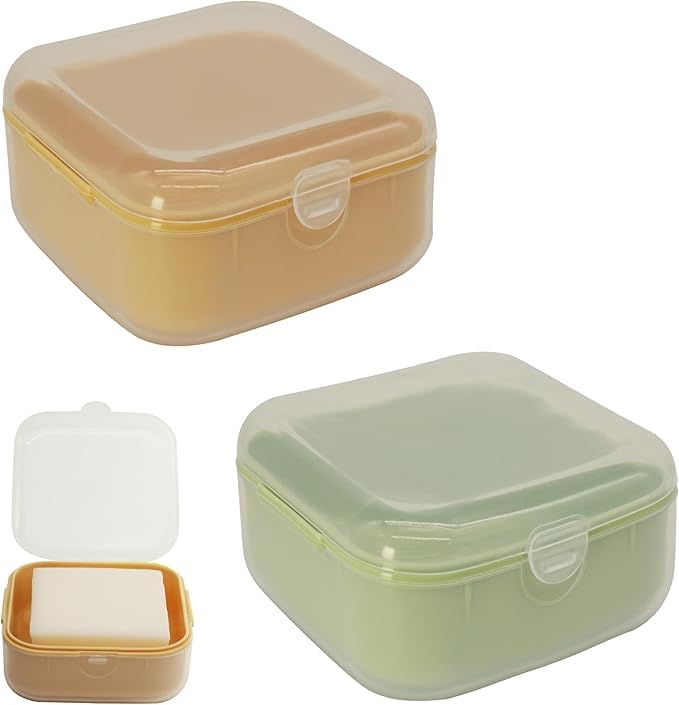 DODAMOUR Small Travel Soap Case with Lid, Lockable Soap Box, Leak-Proof Soap Container with Perforation, Portable Soap Box for Traveling, Camping, Hiking, and Exercising (2 Pcs, Green, Yellow)