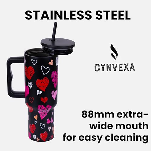 Image of Tumbler with lid and Straw 1200ML Cup Stainless Steel Vacuum Insulated Tumbler for Water, Iced Tea or Coffee 1.2L Office Gym Travelling (Black Heart)