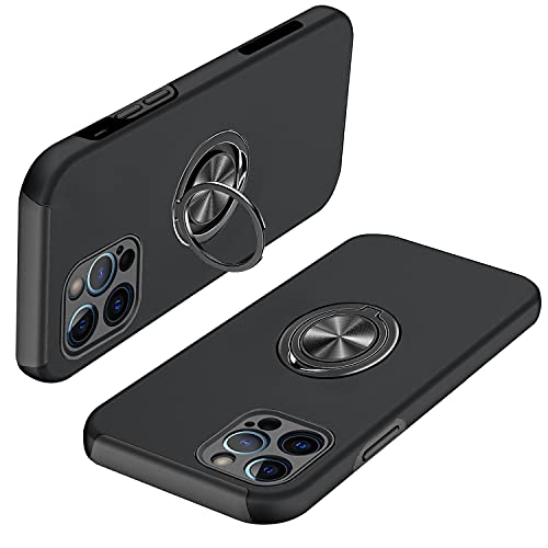 iPhone 12 Pro ケース リング付き PC TPU 耐衝撃 一体型 携帯カバー アイフォン 12 Pro ケース 指紋防止 360°回転 スタンド機能 車載ホルダー対応 人気 衝撃吸収 傷つけ防止 ケース ブラック