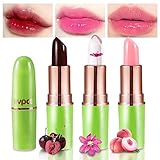 BINGBRUSH 3 Pcs Red Cherries Flower Peach Color Changing Lipstick Queen, PH Mood Long Lasting Labiales Moisturizer Lip Gloss Lip Balm Tinted Magic Lip Stain Makeup Lipstick Set