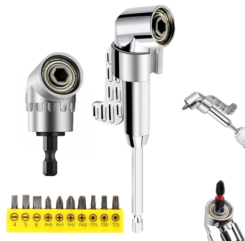 105 Degree Right Angle Drill Adapter 2025 Upgrade Right Angle Drill Attachment with Multi-function Bend Screwdriver Bit 1/4 Hex Shank Corner Tool Screw Hub for Household Work (Long+Short)