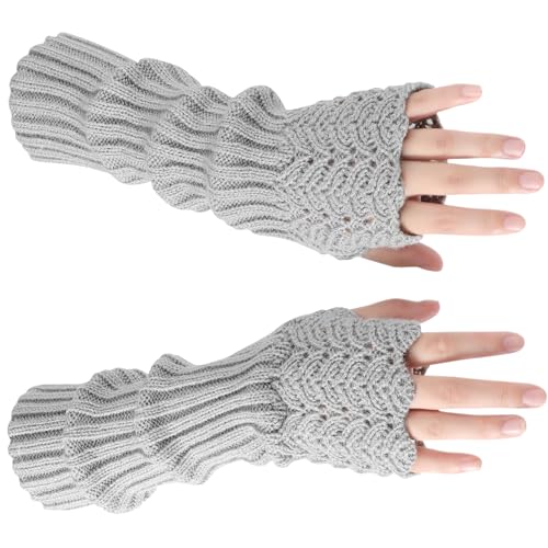 Tavaleu Arm Warmers Fingerless Gloves for Women, Winter Warm Thumb Hole Mittens Knitted Arm Sleeves, Long Fingerless Gloves