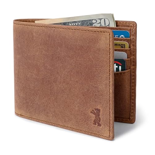 Image of BERLINER BAGS Slim Genuine Leather Mens Wallet Brooklyn, Gift Box - Brown | Front Pocket Bifold Wallet, 8 Card Slots, 2 Slip-in pockets, 2 Bill Compartments, RFID Blocking
