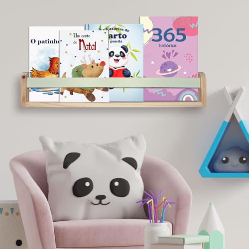 KIAGA, Kit 4 Prateleiras Porta Livros em Madeira Pinus Natural Com Cerquinha Colorida Cor:Cerquinha