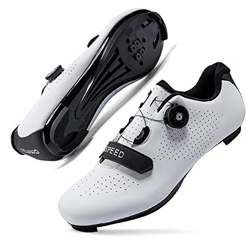 Zapatos de ciclismo para hombre y mujer, luminosos, para ciclismo de carretera, zapatos de pelotón, transpirables, compatibles con SPD, aspecto Delta para interiores, White, 36 2/3 EU