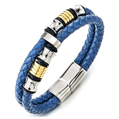 COOLSTEELANDBEYOND Azul Doble Hilera, Pulsera Cuero Trenzado de Hombre, Color Plata Oro Encantos de Acero, Cierre Magnético | Ya disponible en tu tienda friki favorita! En mundofriki.es! COOLSTEELANDBEYOND Azul Doble Hilera, Pulsera Cuero Trenzado de Hombre, Color Plata Oro Encantos de Acero, Cierre Magnético | Ya disponible en tu tienda friki favorita! En mundofriki.es!