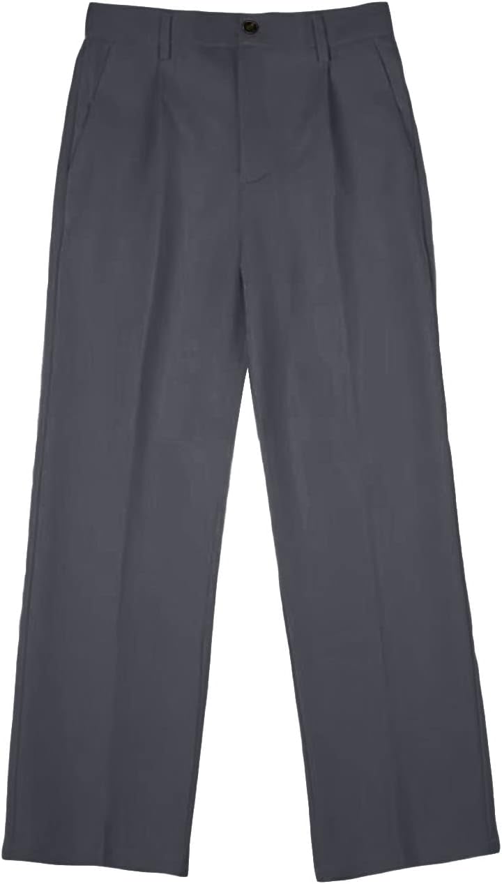 Men Pendant Loose Straight Wide Leg Suit Pants Solid Dress Pants Flat Front Classic Fit Business Stretch Pant