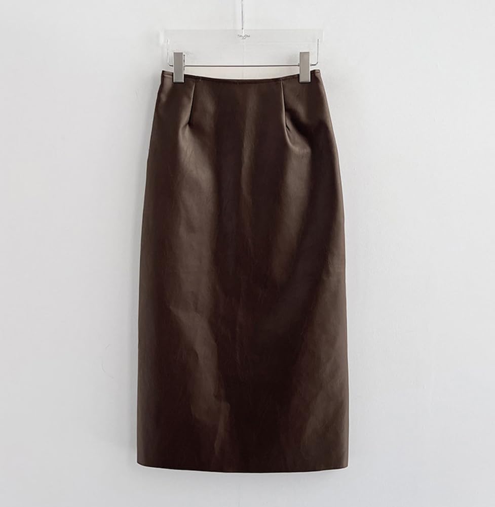 Elegancka damska spódnica midi z PU skóry, dopasowana, z rozcięciem, z wysokim stanem, casualowa, seksowna, biznesowa do biura