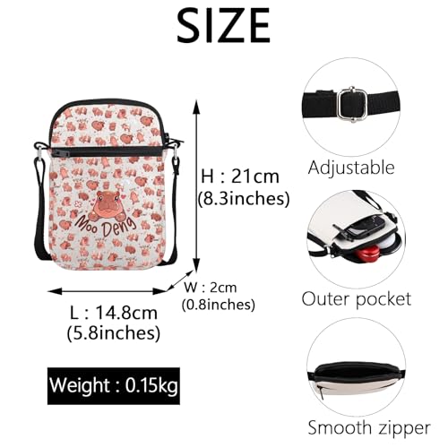 MEIKIUP Moo Deng Crossbody Bag Cute Little Pigmy Hippo Shoulder Bag Moo Deng Merchandise Hippo Lover Gift4