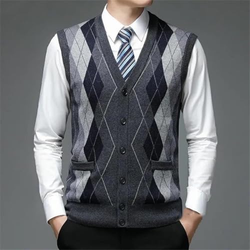Men's Argyle Knit Sweater Vest Deep V-Neck Sleeveless Cardigan Casual Fashion Diamond Pattern Waistcoat2