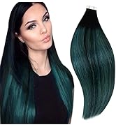 RUNATURE Tape in Extensions Echthaar Ombre Teal Remy Tape in Haarverlangerung Echthaar 45cm Teal ...