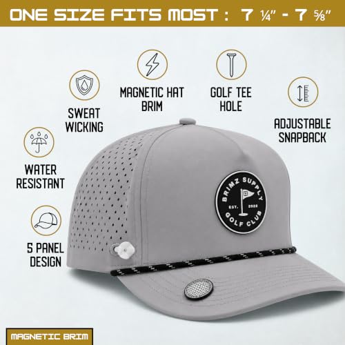 Image of BRIMZ Golf Performance Hat - Tee Holder & Magnetic Brim - Breathable Sweat & Water Resistant Golfing Snapback Cap