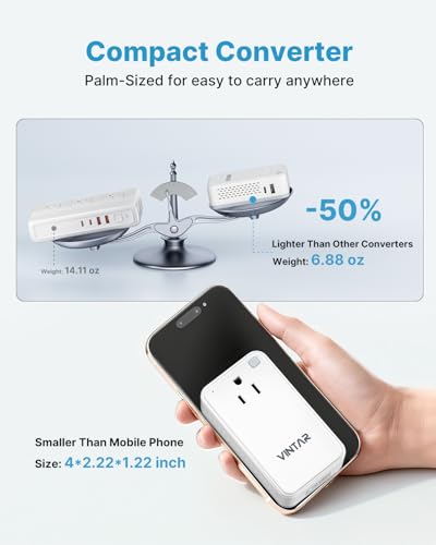 Image of Mini 220V to 110V Converter for European Travel, VINTAR 200W Universal Travel Adapter Voltage Converter US to Europe, International Step Down Power Converter Adapter Combo for EU UK AUS India