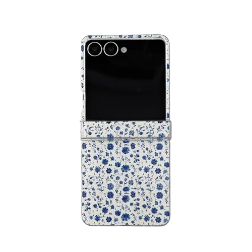 Cute Clear Case Compatible with Samsung Galaxy Z Flip 5,Cartoon Flower Floral Design Stylish Fashion Shockproof Bumper Hinge Protection Cover for ZFlip5 for Women