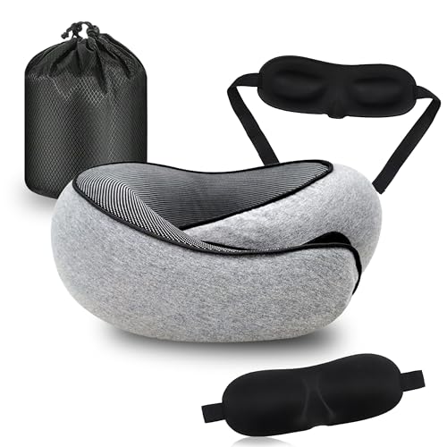 Memory Foam Travel Pillow with Eye Mask, Car and Offices Airplanes for Pillows Stowable, Support 360 Degree Travel Pillow, Travel Pillow Neck, Travel Pillows for Airplanes,