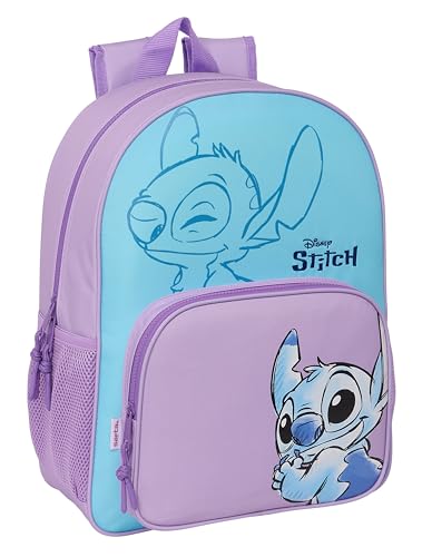 STITCH SWEET - Mochila Escolar Niño, Mochila Niño, Mochila Infantil, Adaptable a Carro, Ideal para Niños en Edad Escolar, Cómoda y Versátil, Calidad y Resistencia, 33x14x42 cm, Color Azul/lila