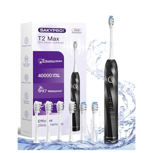 SAKYPRORAL 40,000 VPM Electric Toothbrush for Adults & Kids - Ultra Whitening Sonic Toothbrushes – 5 Modes with Smart Timer – 70-Day Long-Lasting Rechargeable Toothbrush, 6 Soft Brush Heads (T2 Max)