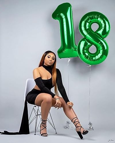 Image of Number Balloons 18 Balloon 40 inch Dark Green for 18 81 Birthday Decoration | Saturated Color, Large 40 in, With Inflation Straw & Hanging Hole, For Back-To-School Season, Forest Picnic Party, Christmas