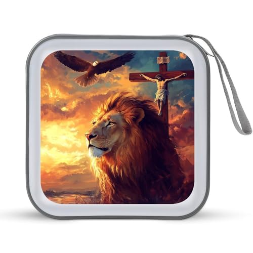 Christian Lion Of Judah Ea-gle CD Case Plastic DVD Case Holder Wallet Disc Storage Organizer for Car Travel