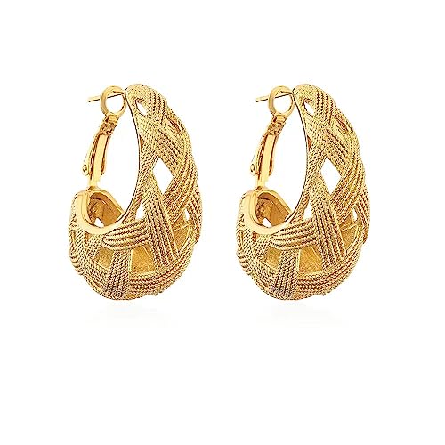 Gold Hoop Earrings For Women Trendy,14K Gold Plated Chunky Dangle Hoop Earrings,Statement Thick Yellow Gold Huggie Medium Hoops,Fashion Jewelry Gift.