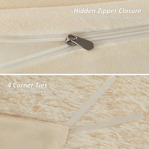 Image of EMME Luxury Fuzzy Duvet Cover Set Queen Size Fluffy Comforter Cover Set for Queen Bed 2 Pieces Shaggy and Plush Soft Bedding Duvet Covers (Cream White, Queen)