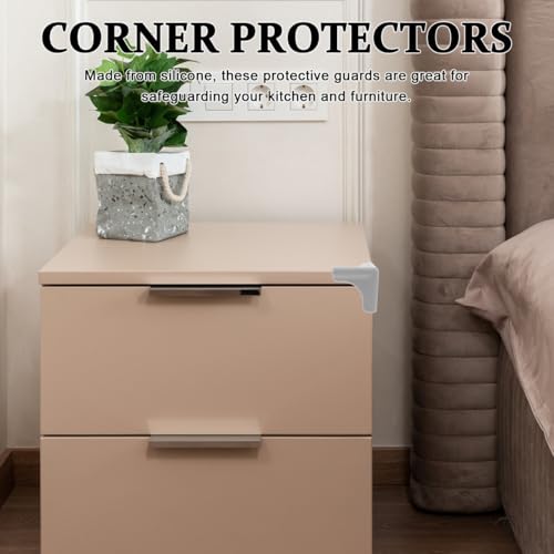 Image of ARTIBETTER 4Pcs Grey Silicone Corner Protectors for Range Hood and Furniture, Anti-Collision Table Corner Guards for Home Safety and Edge Protection