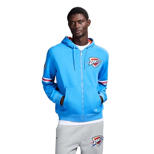 GAME 7 x NBA Officially Licensed Men's Full-Zip Up Long Sleeve Hooded Fleece Sweatshirt, Oklahoma Thunder, L, Blue
