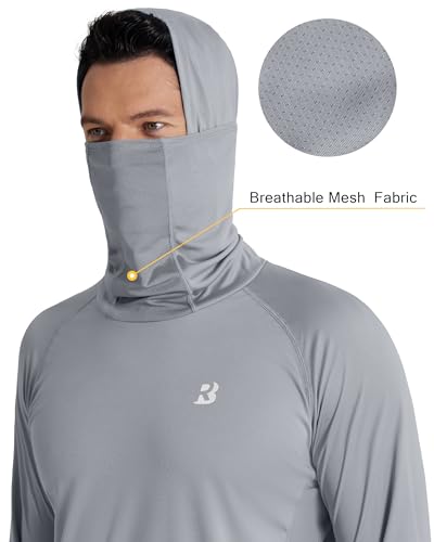 Roadbox UPF 50+ Men's Hooded Fishing Shirts, Long Sleeve UV Sun Protection Hoodie Hiking Running Swim Rash Guard with Mask4