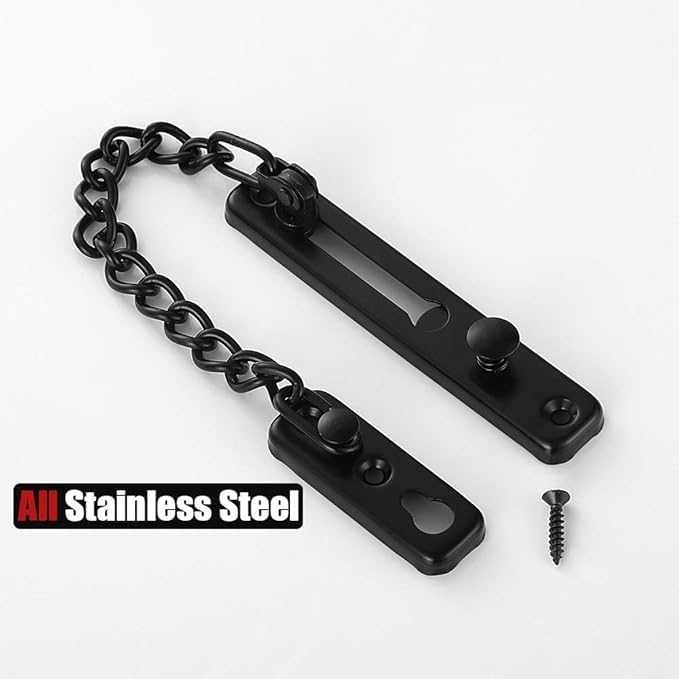 Chain Door Guard Lock Stainless Steel Door Guard with Spring Anti-Theft Press Lock, Brushed Comes with 4 Screws