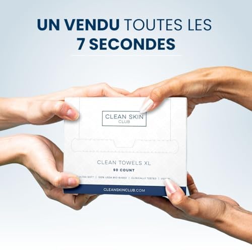 Clean Skin Club Clean Towels XL, USDA Certified 100‪%‬ Biobased Dermatologist Approved Face Towel, Disposable Makeup Remover Dry Wipes, Facial Wash - 10