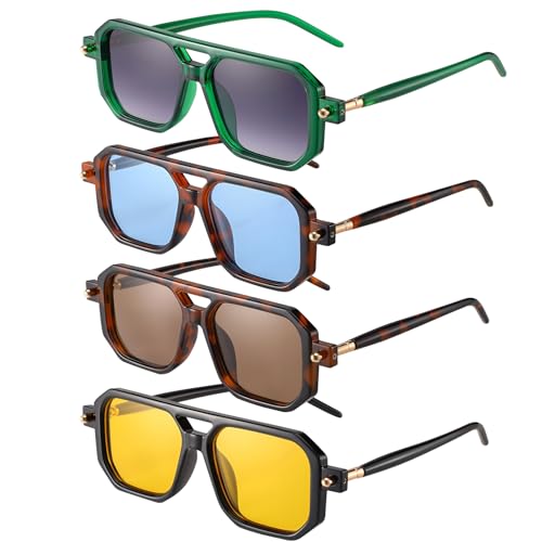 JATEBI 4 Pairs Retro Sunglasses for Women Men 70s Square Trendy Plastic Sun Glasses UV Protection by JATEBI - Used condition - US$9.49
