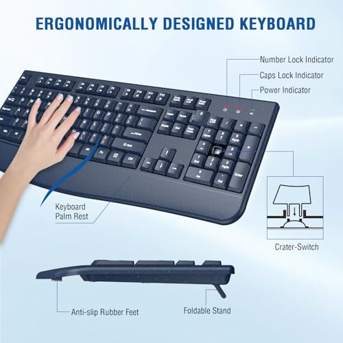 Image of Wireless Keyboard and Mouse Combo, EDJO 2.4G Full-Sized Ergonomic Computer Keyboard with Adjustable Wireless Mouse for Windows, Mac OS Desktop /Laptop /PC(Galaxy Blue) (Galaxy Blue)