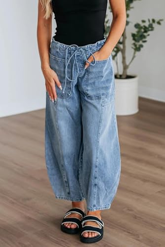 SELINK Casual High Waisted Jeans for Women Pocket Drawstring Paperbag Waist Jean2