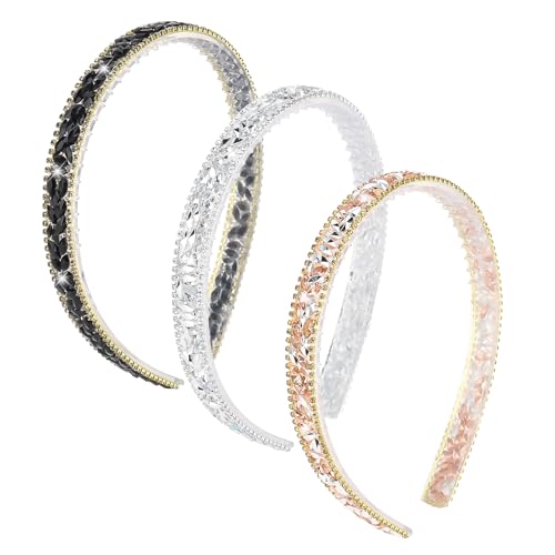 Oblihumoy 3 Pack Rhinestone Headbands Women Girls Sparkle Headbands for Women Fashion Headbands Beaded Hair Hoop Band Crystal Hairband Hair Accessories for Birthday Wedding Gifts